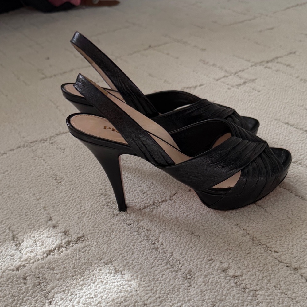 Prada Black Textured Slingback Heels - Picture 3 of 4